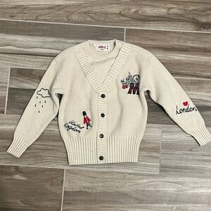 Kids beige Knit Cardigan Sweater with London Embroidery
